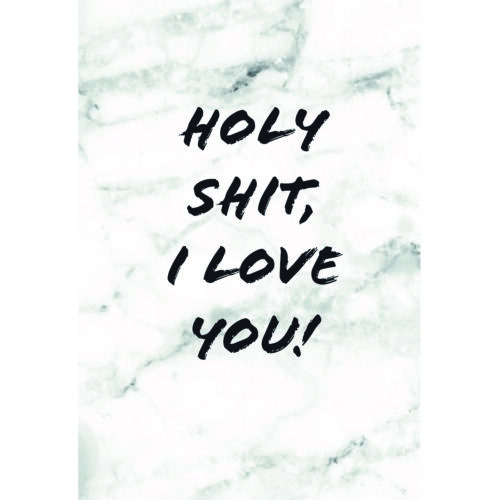 Pakkelapp gavekort med tekst som sier: Holy shit, I love you